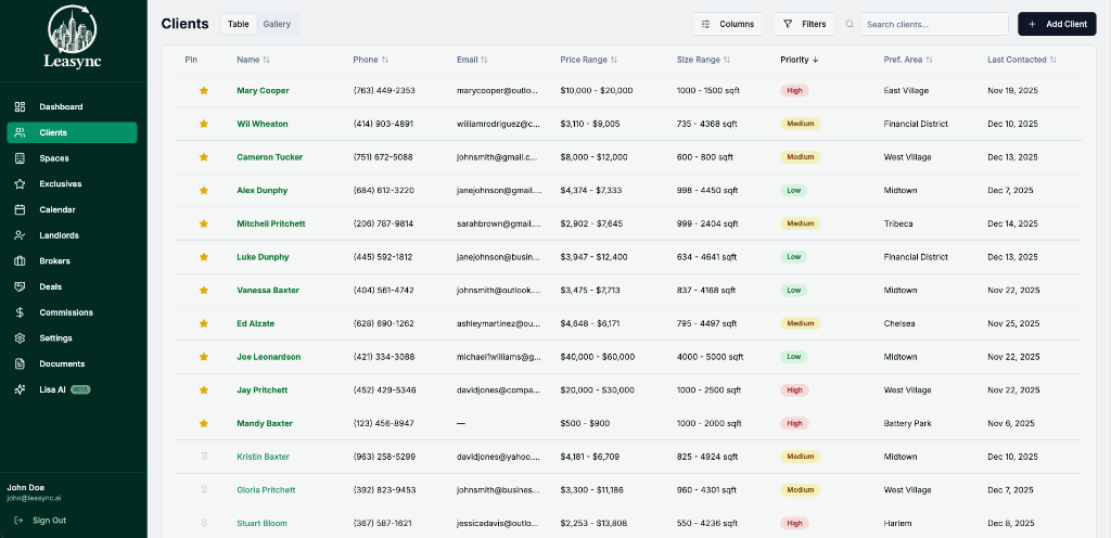 Leasync clients view